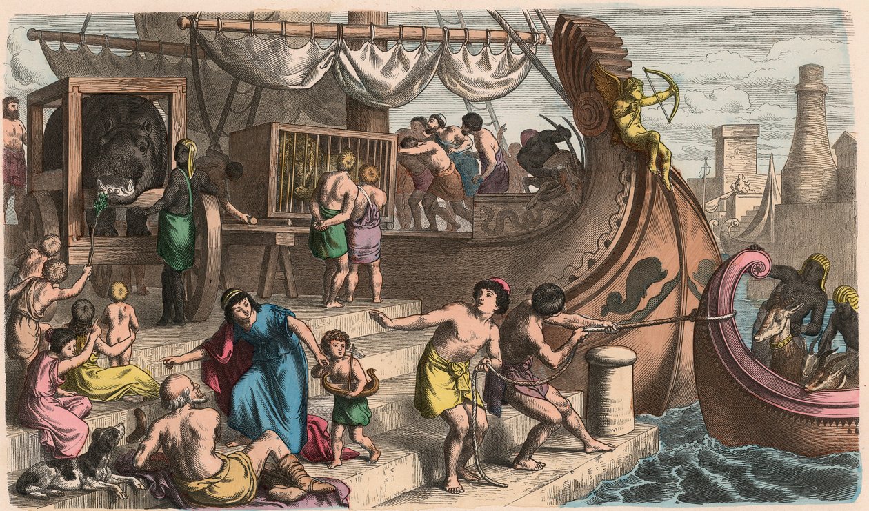 Antikes Rom: Seereise, wilde Tiere werden für den Zirkus transportiert von Heinrich Leutemann