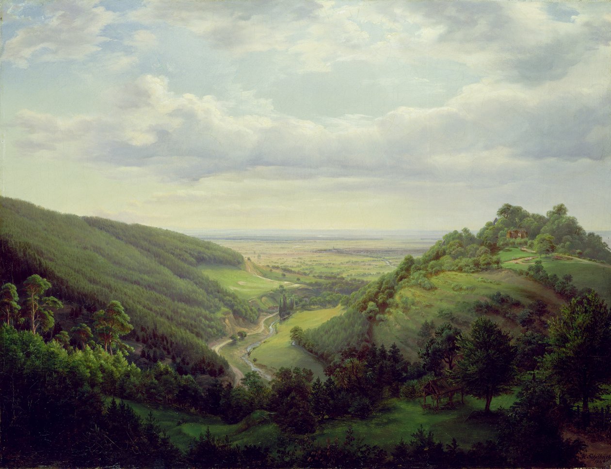 Blick vom Heilenberg-Schloss in Jugenheim am Rhein, 1846 von Heinrich Schilbach