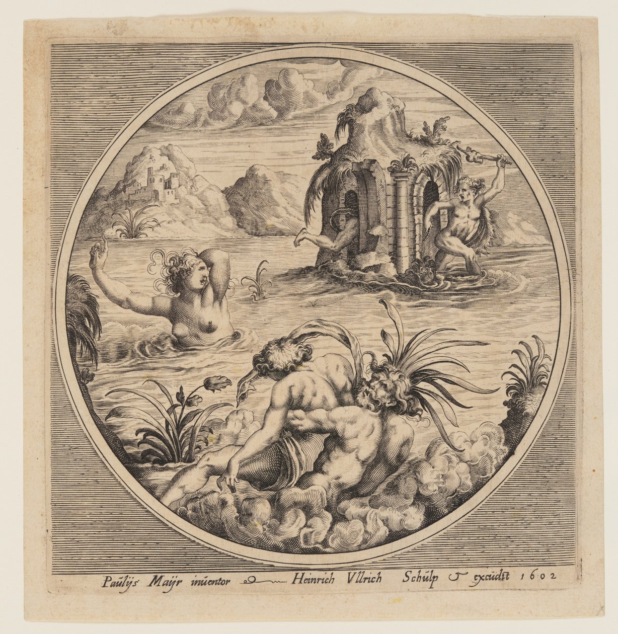 Mythologisches Meeresmotiv in einem Rundbild von Heinrich Ulrich
