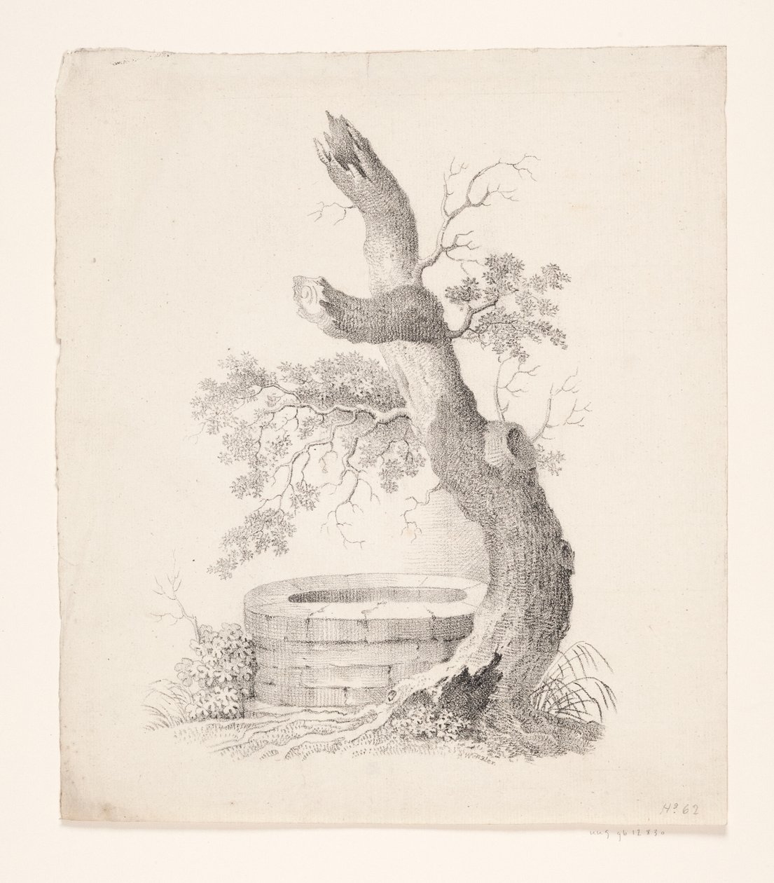 Ein alter Baum an einem Brunnen von Heinrich Wenzler