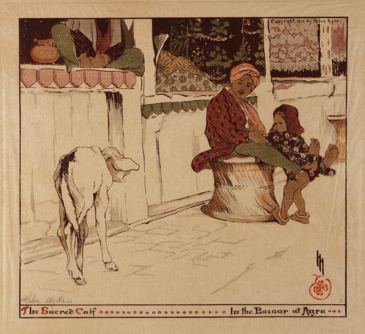 Das heilige Kalb im Basar von Agra von Helen Hyde