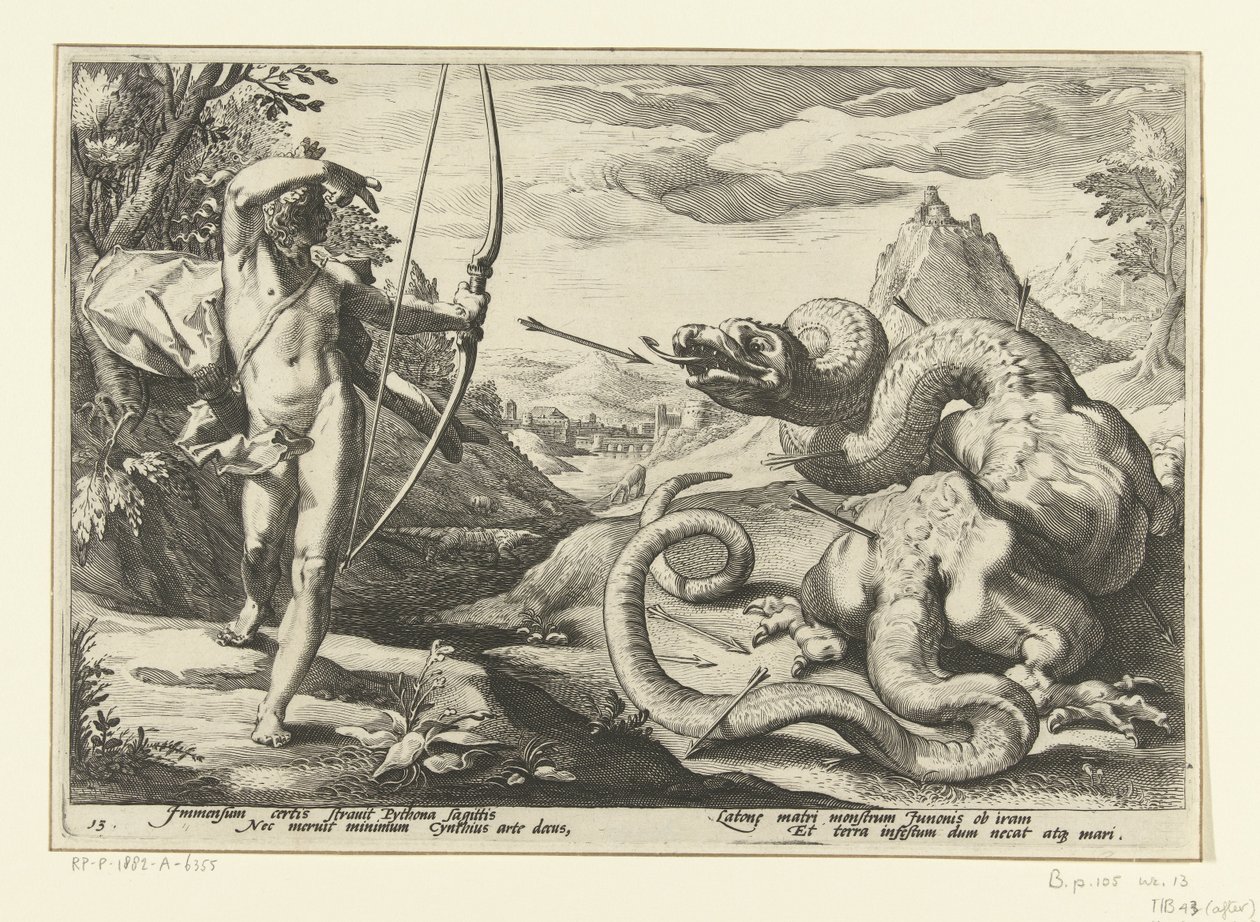 Apollo tötet die Riesenschlange Python von Hendrick Goltzius (workshop of)