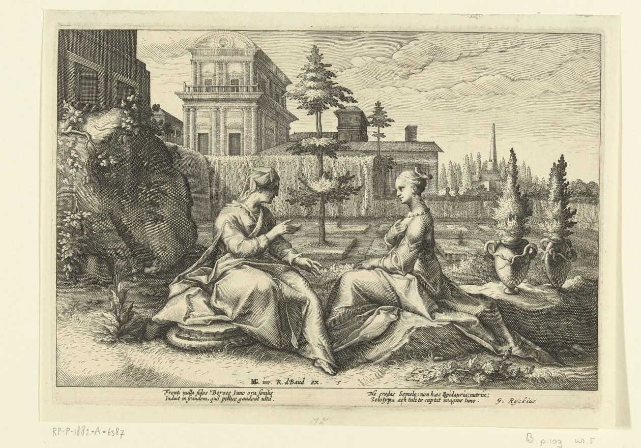 Juno nähert sich Semele in der Gestalt von Beroë von Hendrick Goltzius (workshop of)