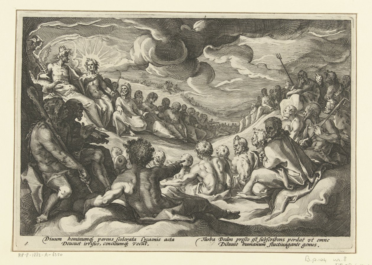 Jupiter ruft die olympischen Götter zusammen (Ovids Metamorphosen) von Hendrick Goltzius (workshop of)