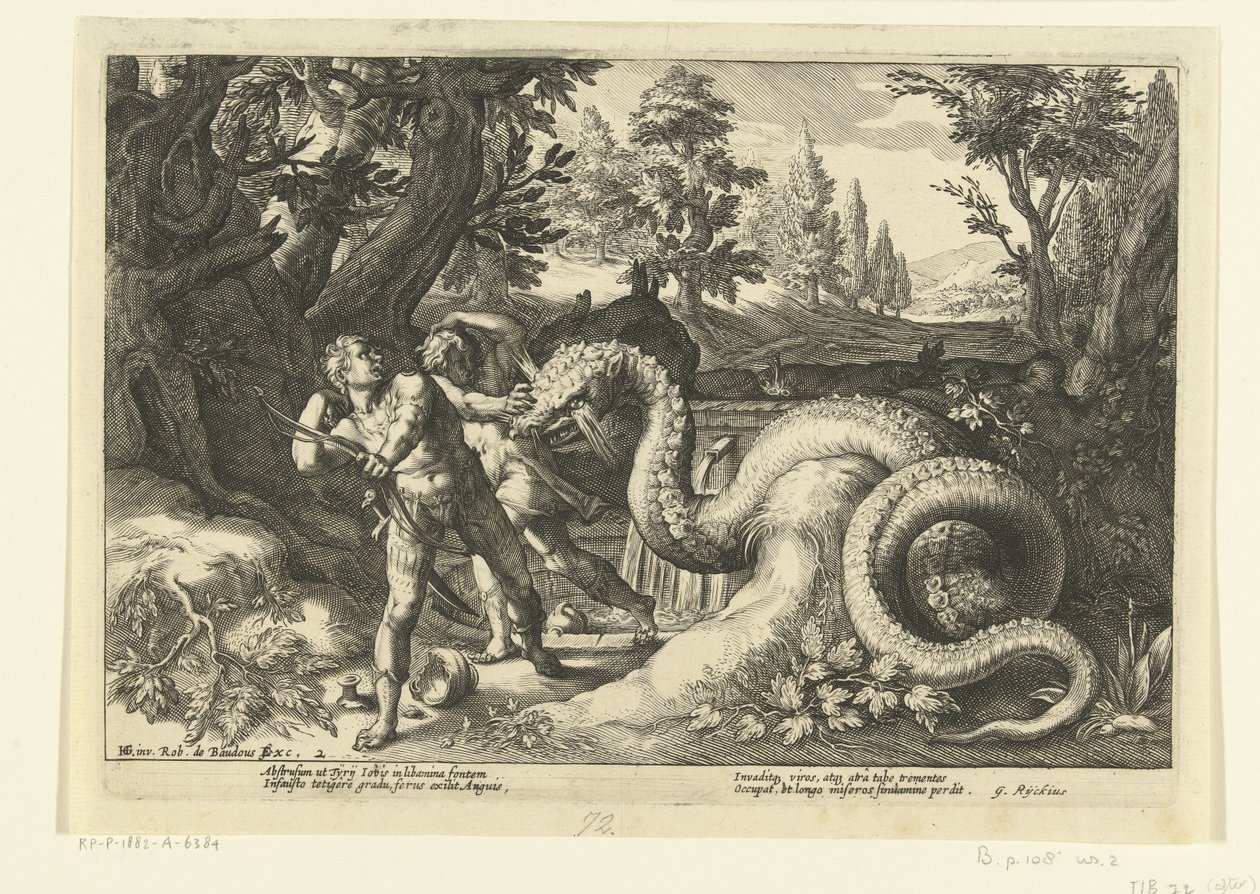 Gefährten von Kadmos von einem Drachen verschlungen (Ovids Metamorphosen) von Hendrick Goltzius (workshop of)