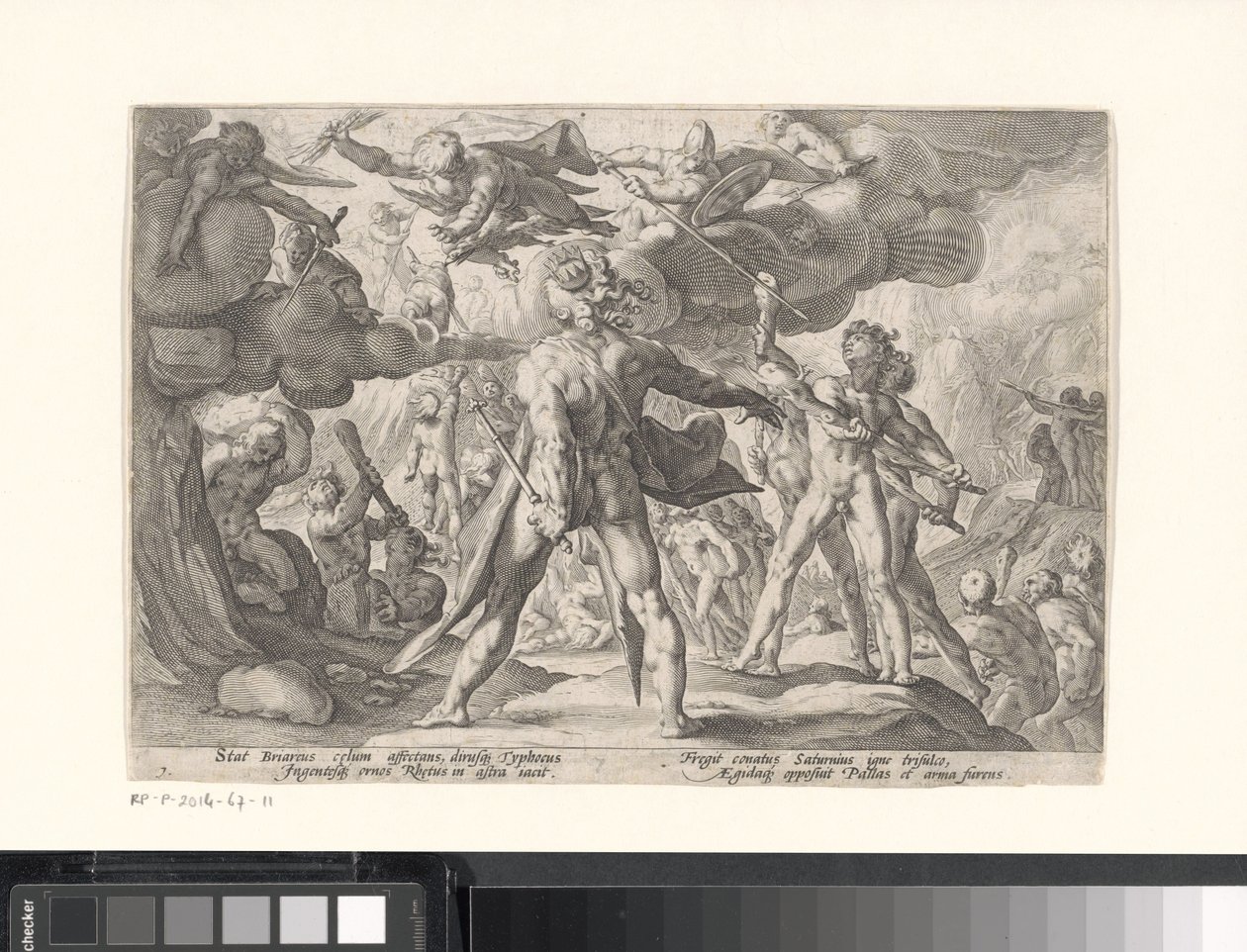 Kampf zwischen den Göttern und den Giganten von Hendrick Goltzius (workshop of)