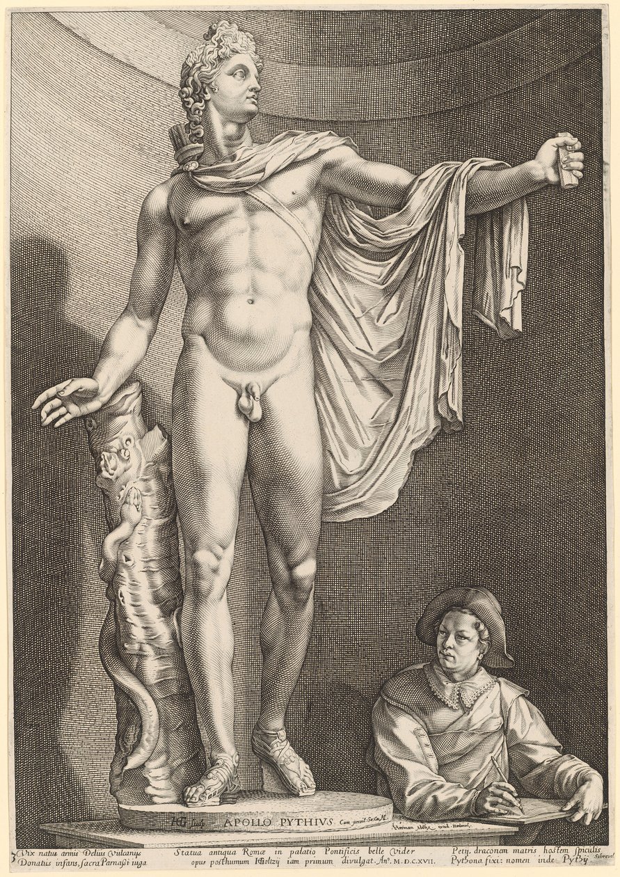 Apollo Belvedere, Blatt 3 aus „Drei antike Statuen aus Rom“ von Hendrick Goltzius