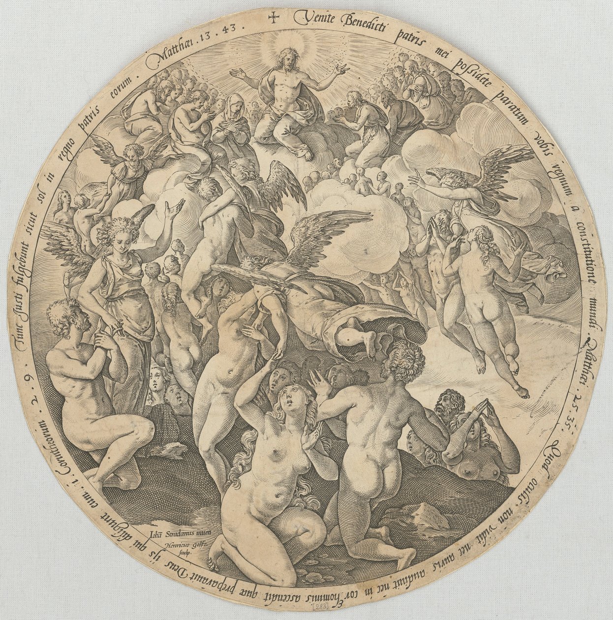 Auffahrt der Gerechten in den Himmel, Blatt 3 der Folge "Die vier letzten Dinge" von Hendrick Goltzius