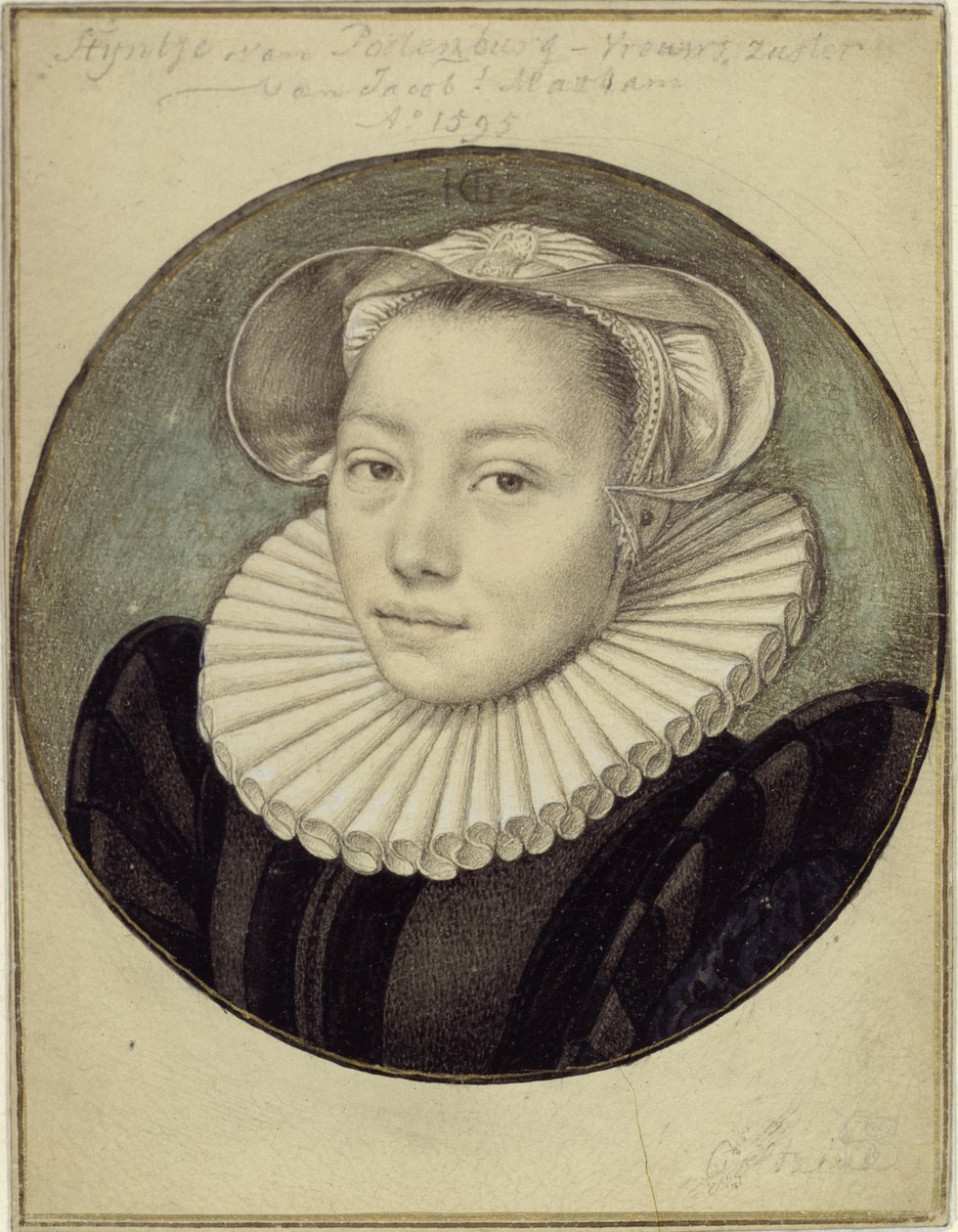 Brustbild der Styntje van Poelenburg-Vrouws, der Schwester von Jacob Matham von Hendrick Goltzius