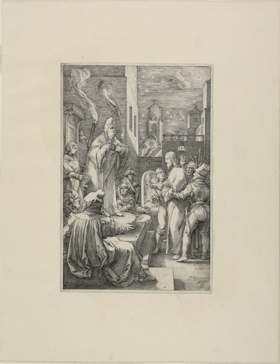 Christus vor Kaiphas, Platte vier aus Die Passion Christi von Hendrick Goltzius