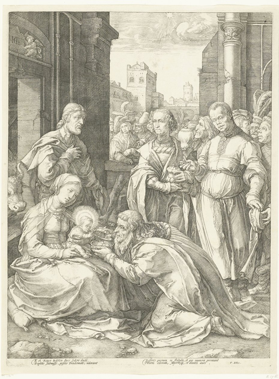 Die Anbetung der Könige (Das frühe Leben von Maria, Meisterstücke) von Hendrick Goltzius