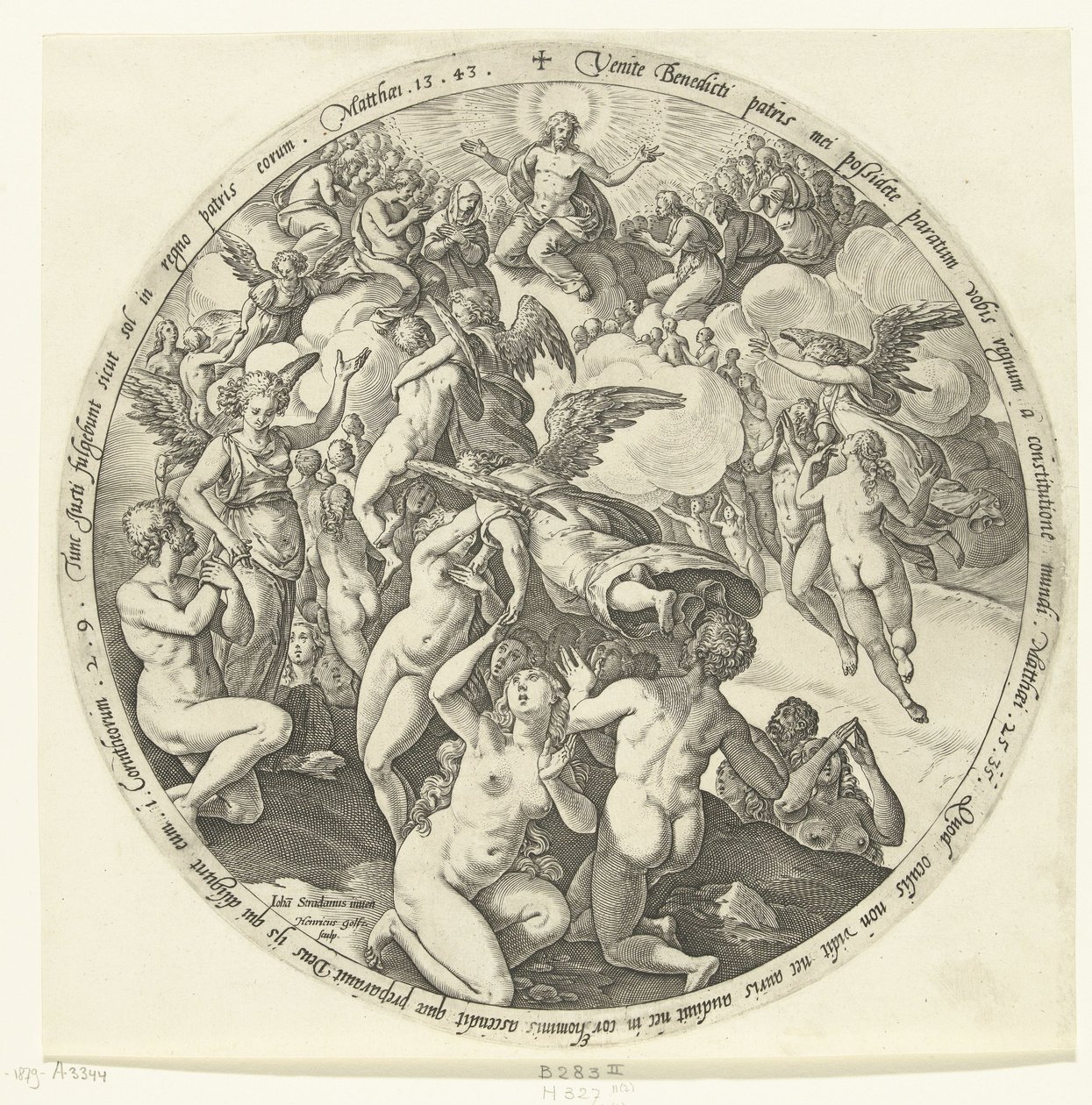 Die Gesegneten werden im Himmel empfangen (Das Jüngste Gericht) von Hendrick Goltzius