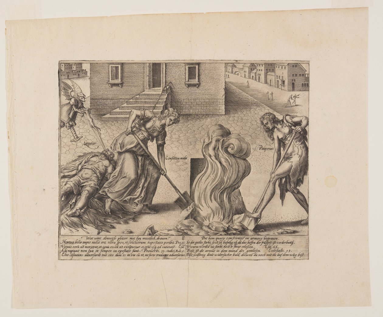 Tod des törichten Prozessführers, aus Litis Abusus (Die Missbräuche des Gesetzes) von Hendrick Goltzius