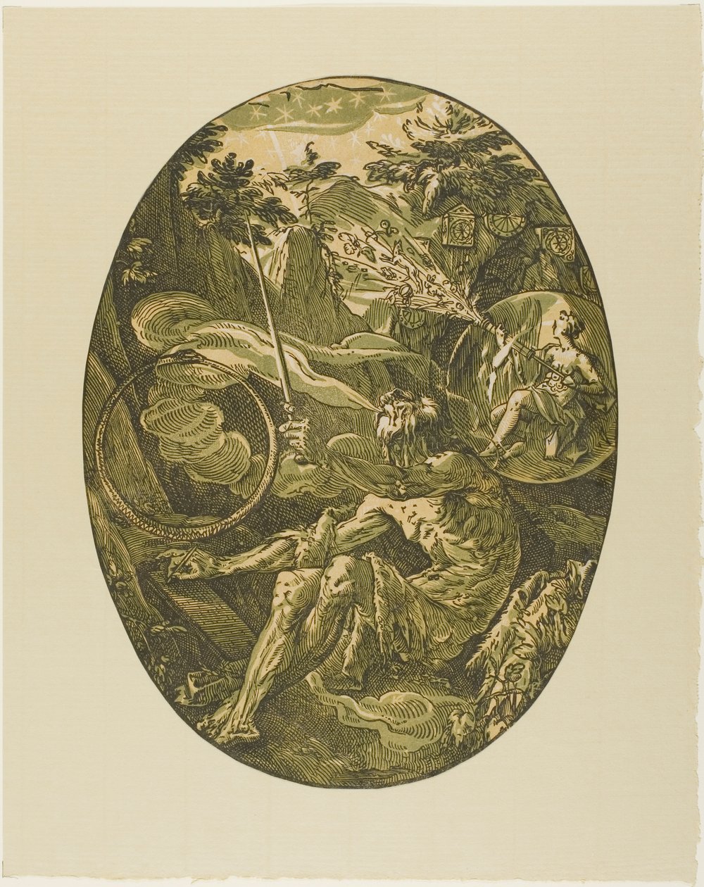 Demogorgon in der Höhle der Ewigkeit, Platte eins aus Demogorgon und die Gottheiten von Hendrick Goltzius
