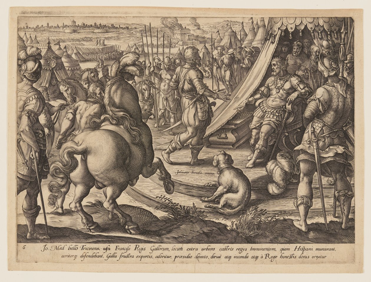 Giovanni de’ Medici vor Franz I., Platte 6 aus der Geschichte von Giovanni de’ Medici von Hendrick Goltzius