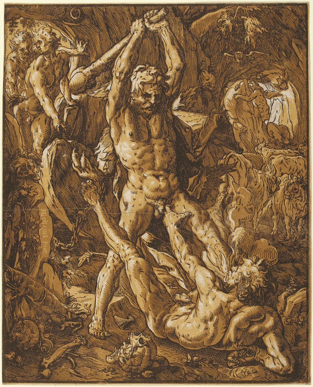 Herkules tötet Cacus von Hendrick Goltzius