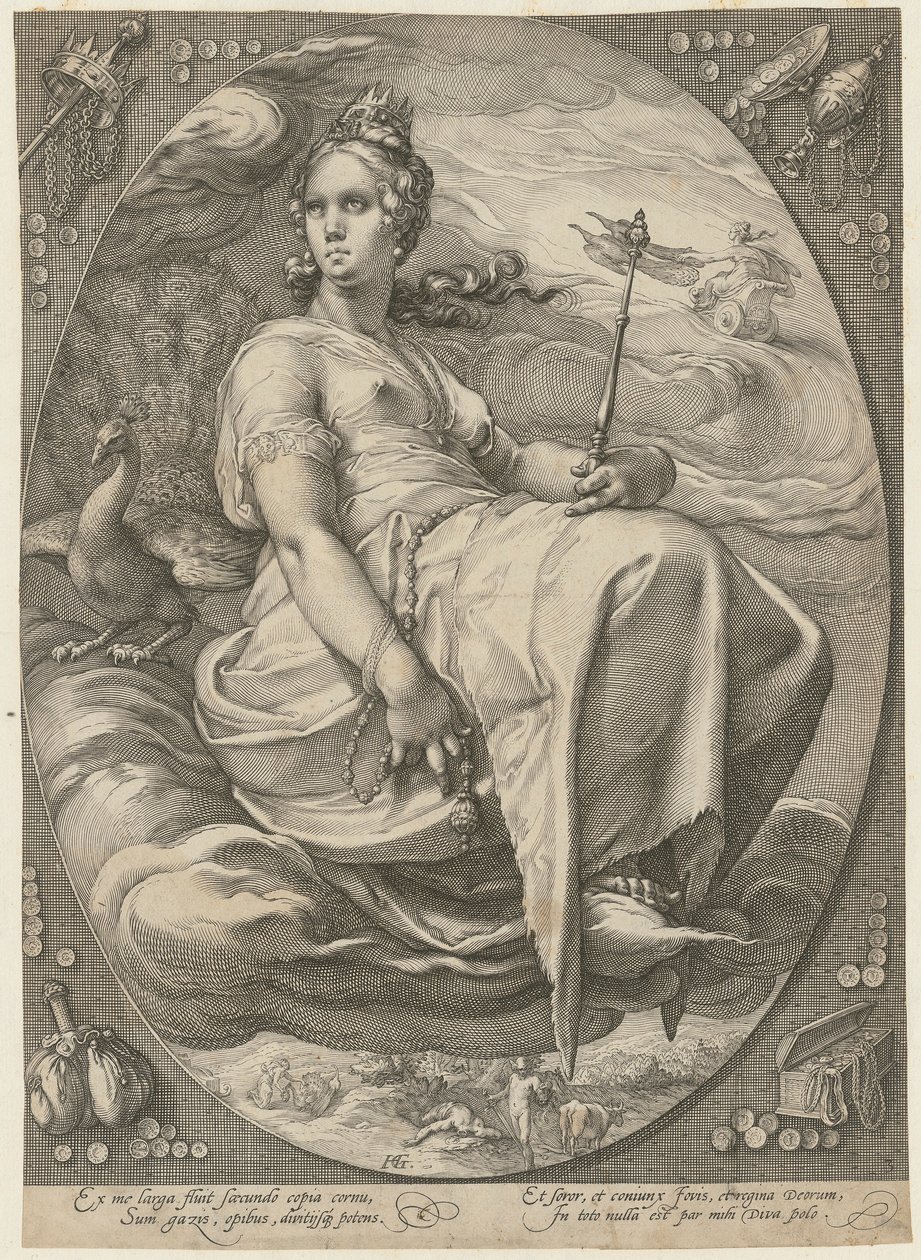 Juno, Blatt 3 der Folge „Drei Göttinnen“ von Hendrick Goltzius
