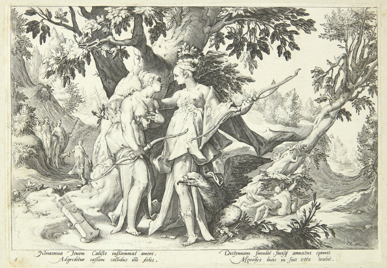 Jupiter verkleidet als Diana verführt Kallisto von Hendrick Goltzius