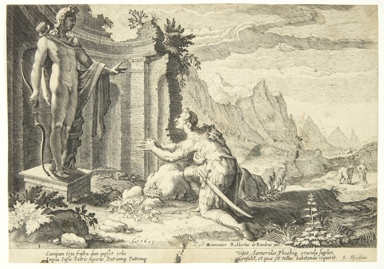 Kadmos fragt das Orakel in Delphi, wo er seine Schwester Europa finden kann von Hendrick Goltzius