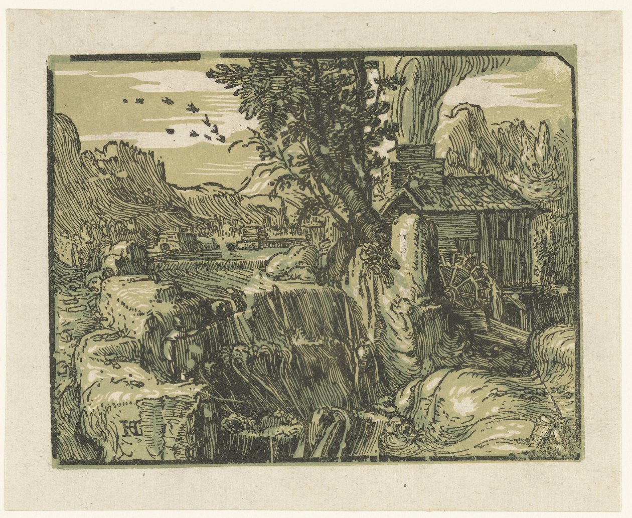 Landschaft mit Wasserfall von Hendrick Goltzius