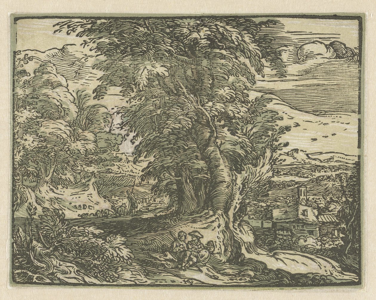 Landschaft mit sitzendem Paar (Serie: Vier kleine Landschaften) von Hendrick Goltzius