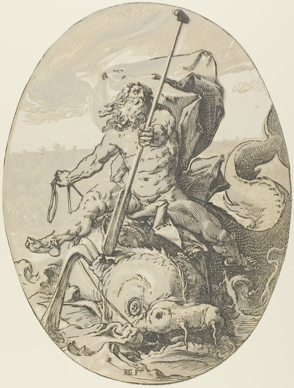 Oceanus, Platte zwei aus Demogorgon und die Gottheiten von Hendrick Goltzius