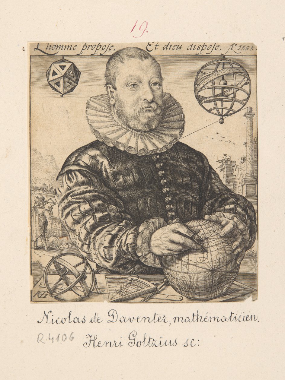 Porträt von Nicolaus Petrus Daventriensis (eigentlich Claes Pietersz van Deventer, ca. 1540-1602), Mathematiker und Astronom von Hendrick Goltzius