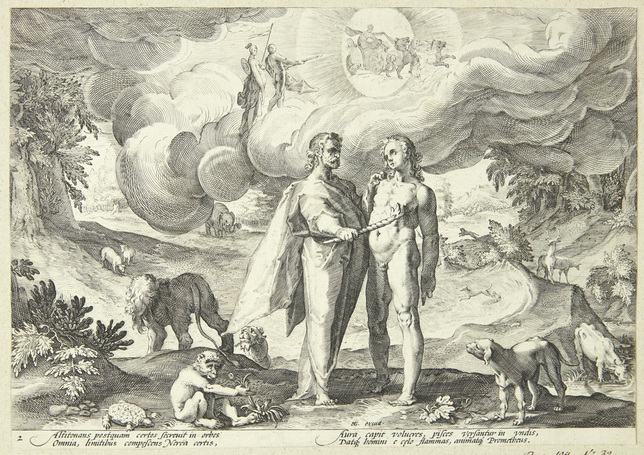 Prometheus erschafft den Menschen und gibt ihm Leben mit Feuer vom Himmel von Hendrick Goltzius