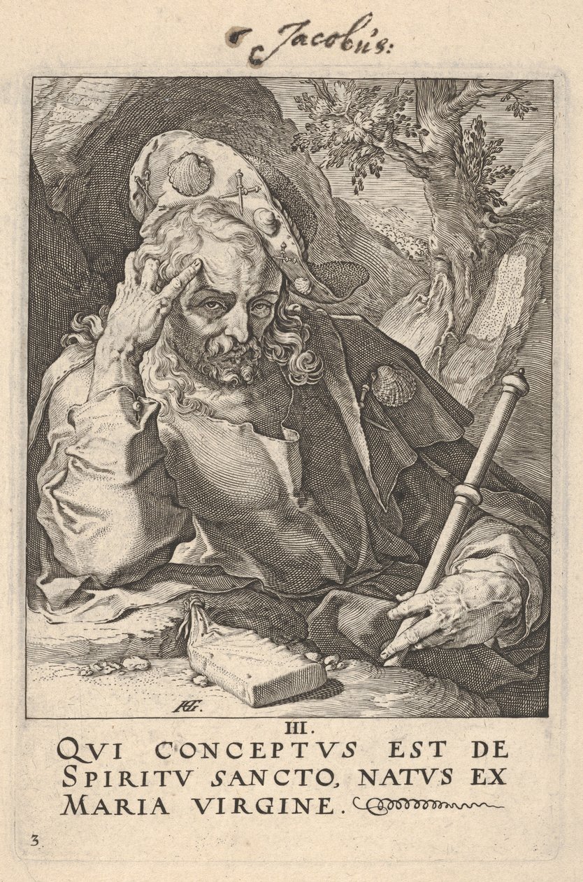 St. Jakobus der Ältere, aus "Christus, die Apostel und St. Paulus mit dem Glaubensbekenntnis" von Hendrick Goltzius