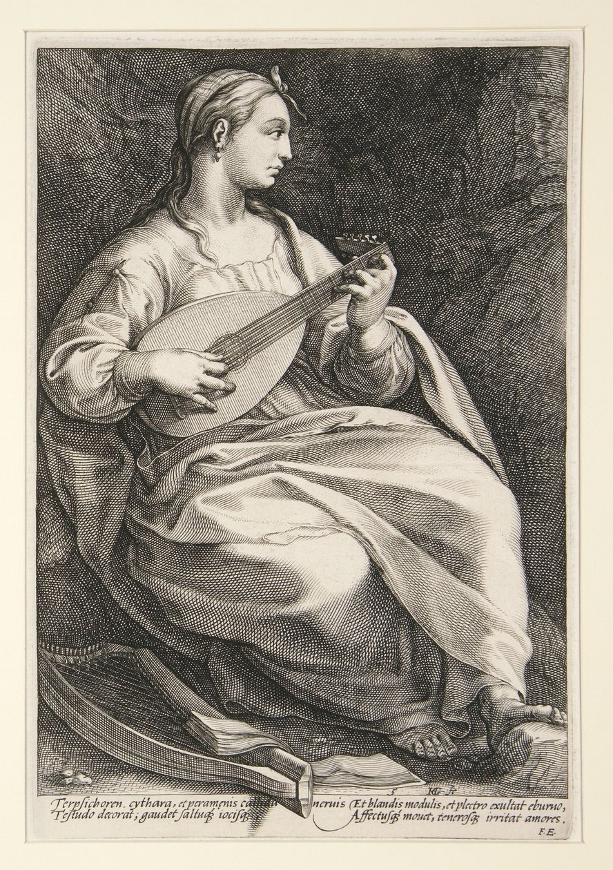 Terpsichore, Platte 5 aus der Serie Die neun Musen von Hendrick Goltzius