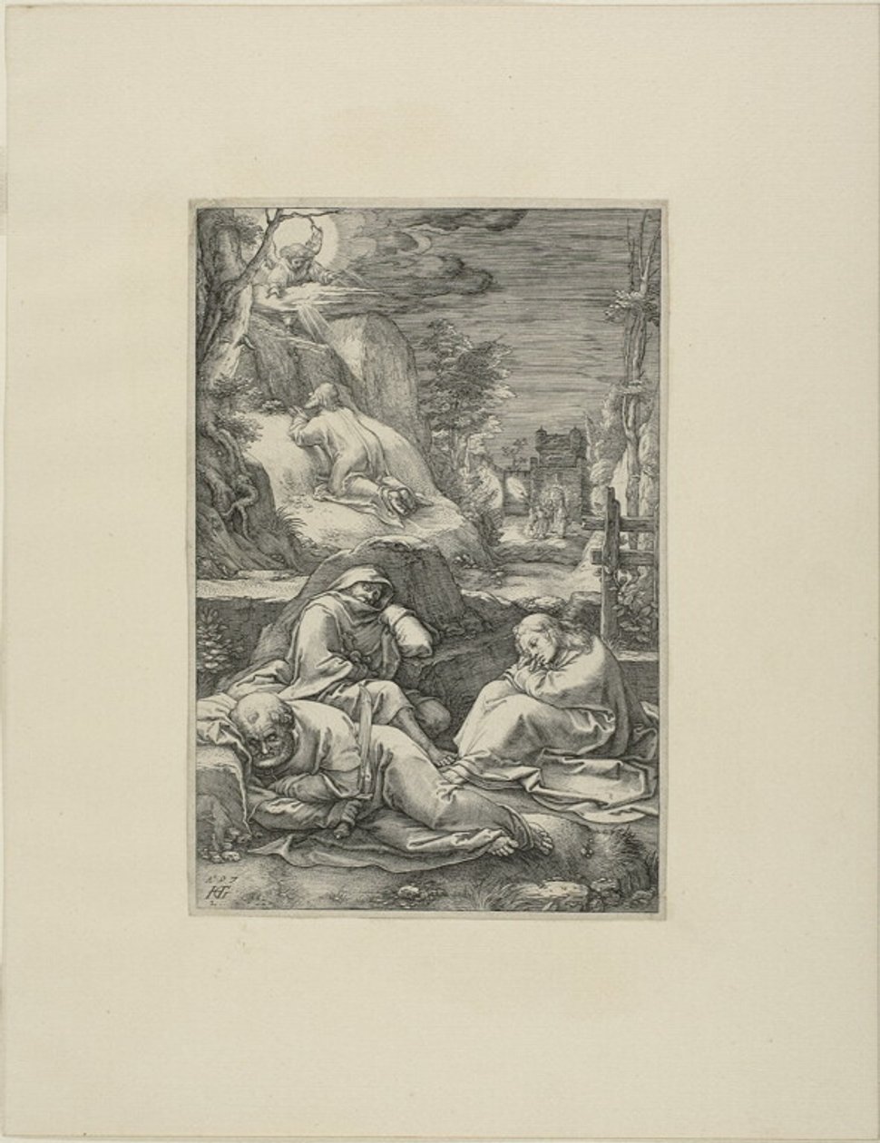 Die Agonie im Garten, Platte zwei aus Die Passion Christi von Hendrick Goltzius