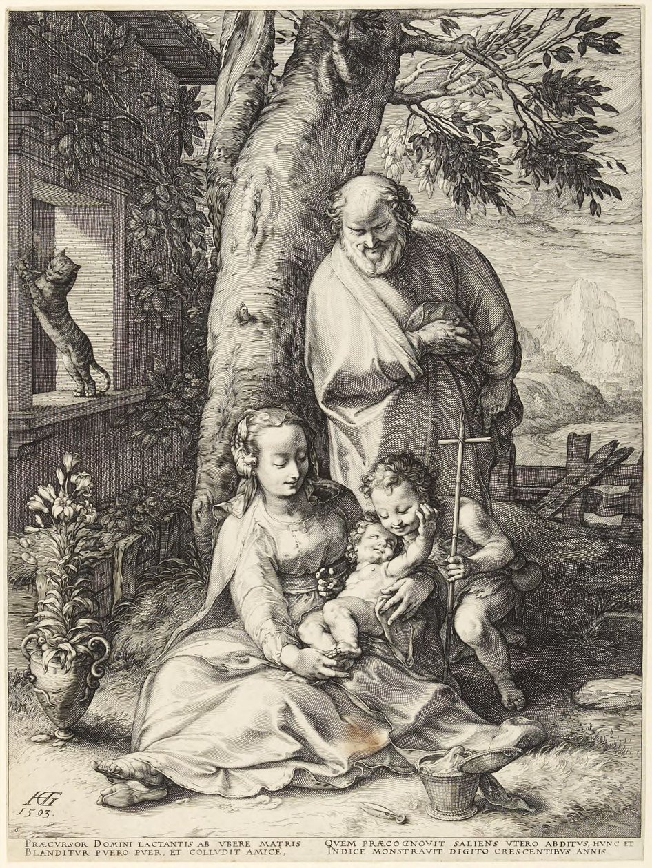 Die Heilige Familie mit dem Jesuskind und Johannes dem Täufer von Hendrick Goltzius