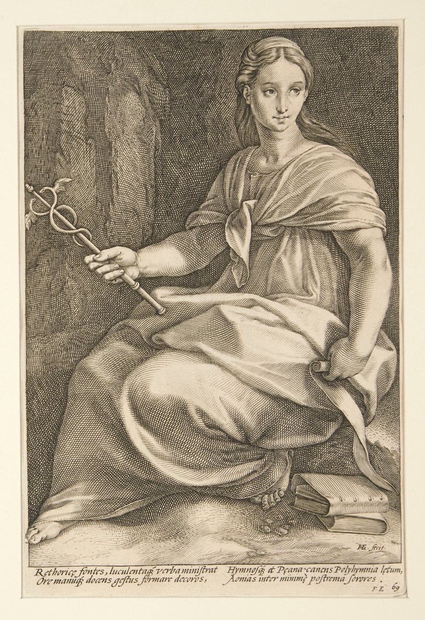 Die neun Musen: Polyhymnia, Nr. 8 in einer Serie von 9 von Hendrick Goltzius