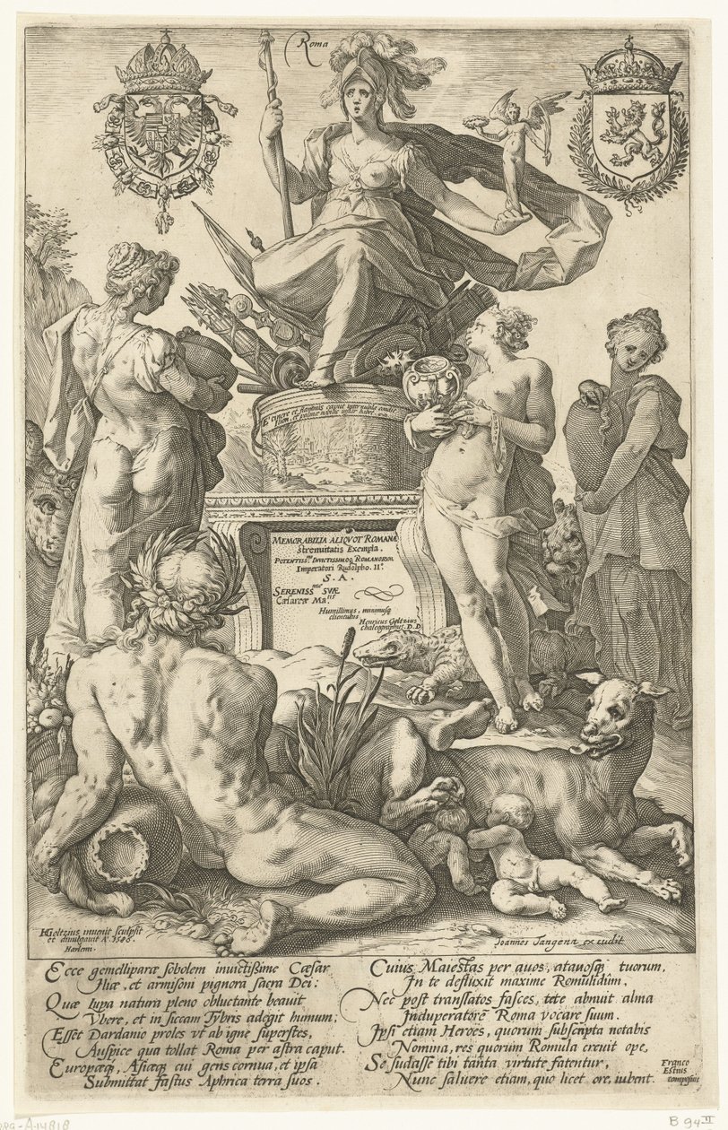 Titelblatt für die Druckserie Die römischen Helden
Die römischen Helden (Serientitel) von Hendrick Goltzius