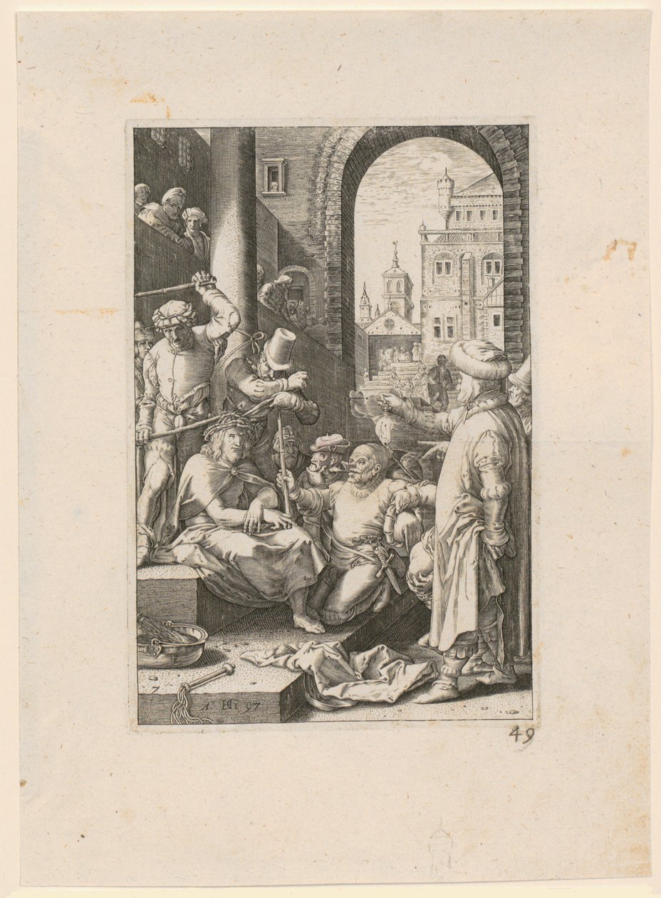 Verspottung Christi, Blatt 7 der Folge "Die Passion" von Hendrick Goltzius
