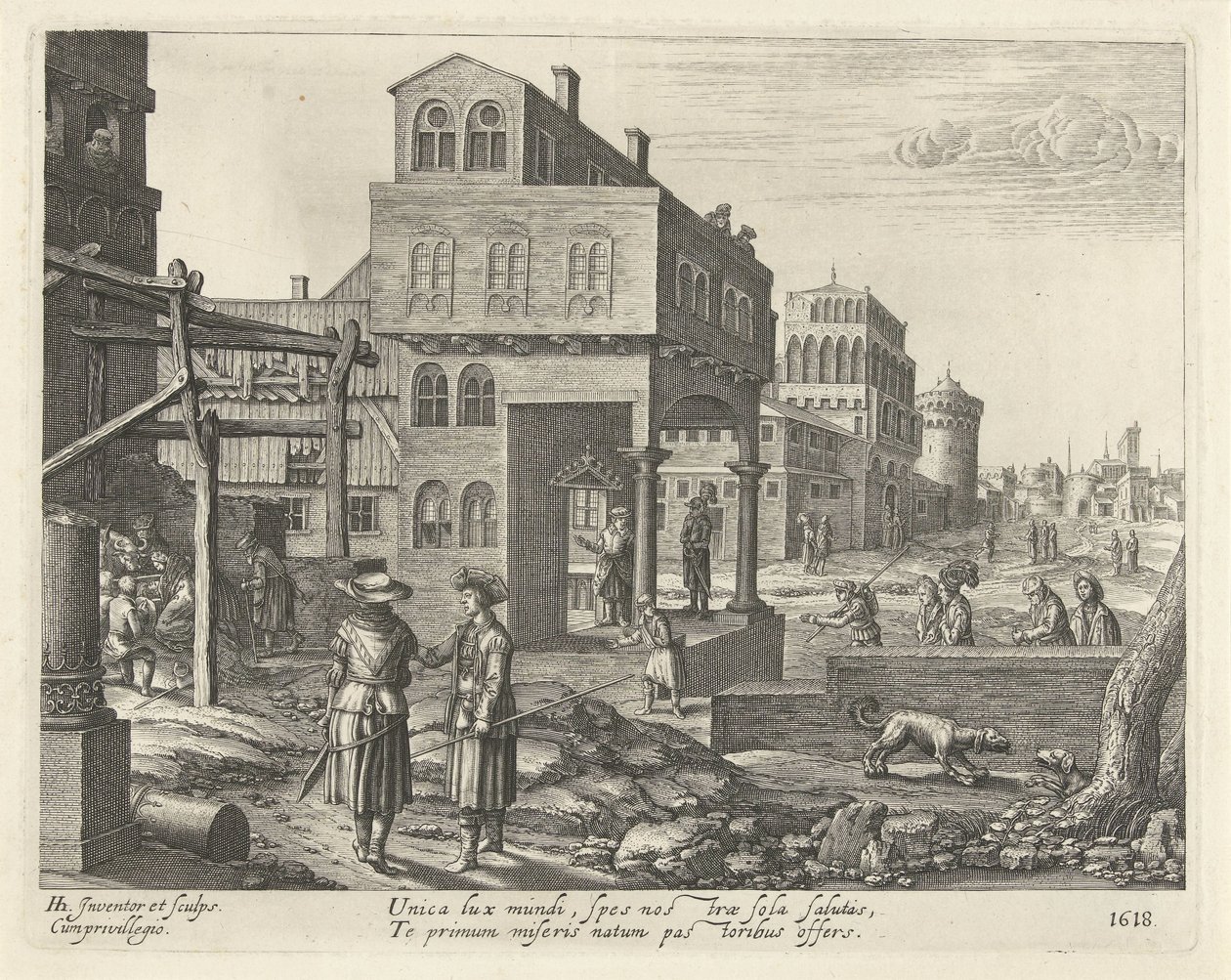 Stadtansicht mit der Anbetung der Hirten von Hendrick Hondius (I)