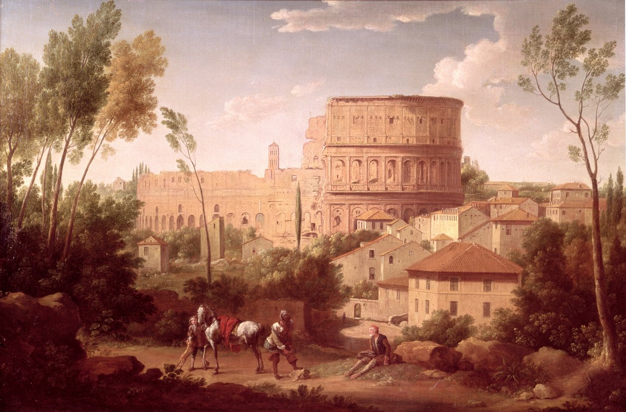 Ansicht des Kolosseums mit einem Reisenden, 1731 von Hendrik van Lint