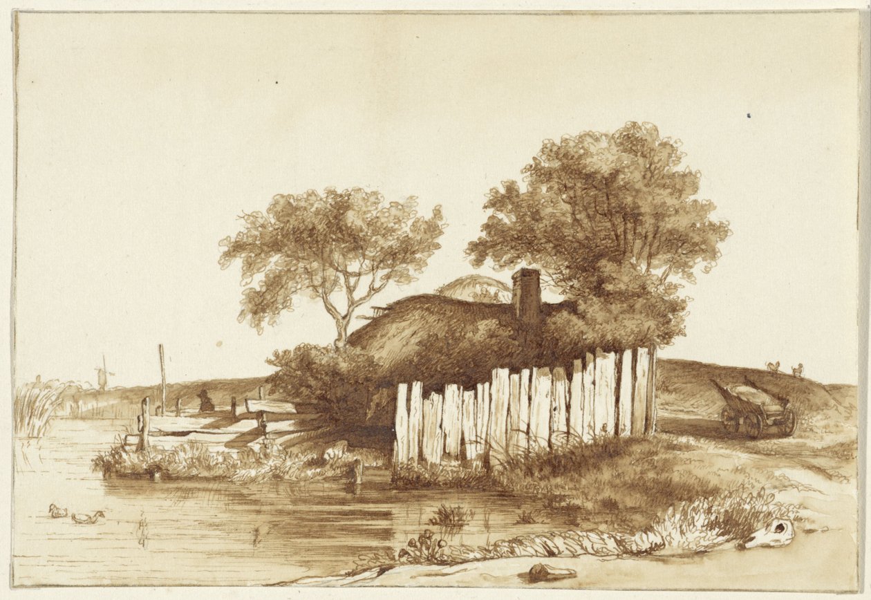 Häuschen mit eingezäuntem Hof am Wasser von Hendrik Abraham Klinkhamer