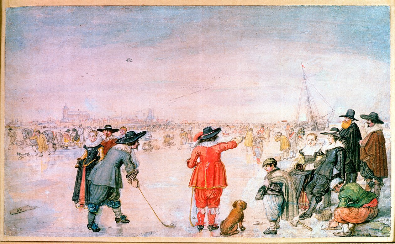 Golf auf dem Eis des Flusses Ijsel bei Kampen von Hendrik Avercamp
