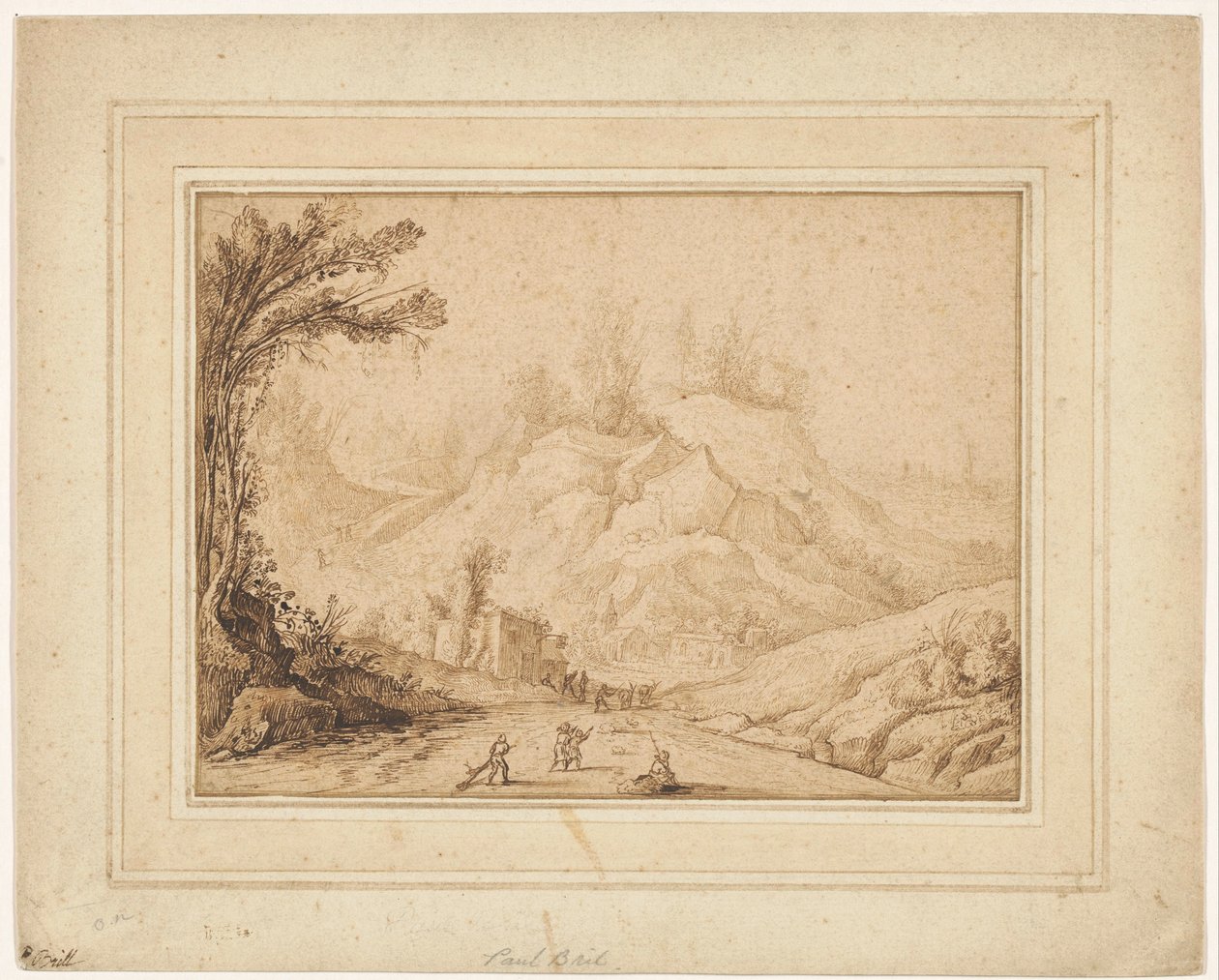 Berglandschaft mit Figuren auf einem Weg bei einem Gasthaus von Hendrick Cornelisz. Vroom