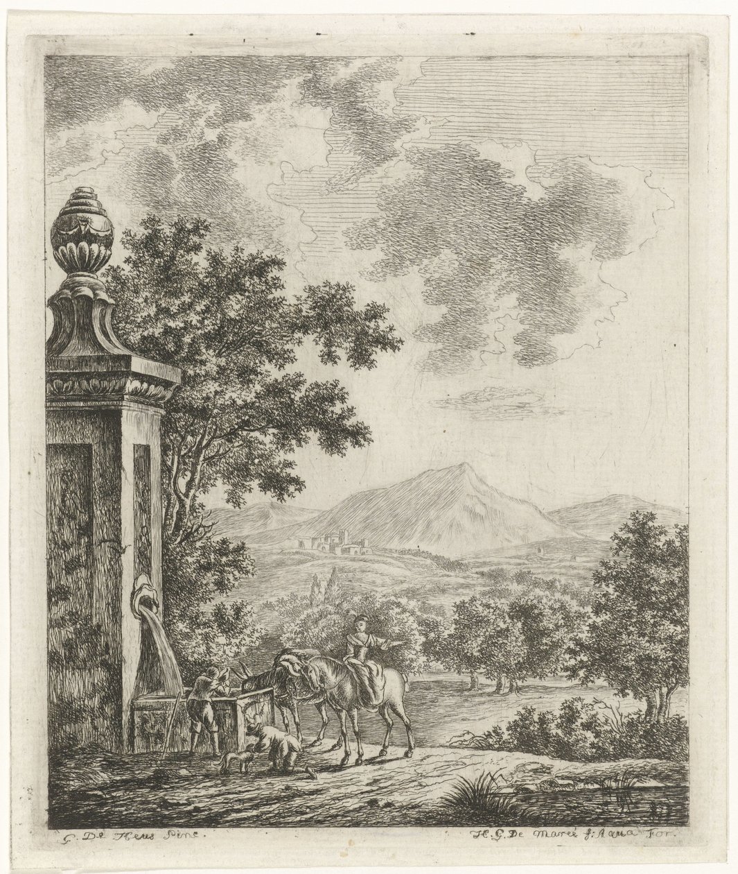 Landschaft mit Figuren an einer Quelle von Hendrik Godart de Marée