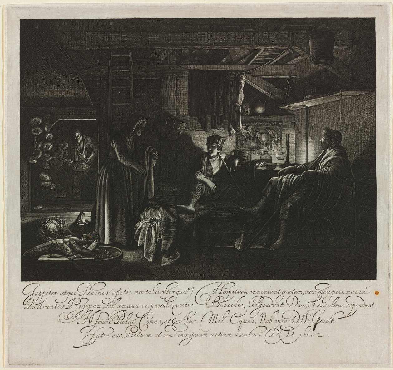 Jupiter und Merkur im Haus von Philemon und Baucis von Hendrik Goudt after Adam Elsheimer
