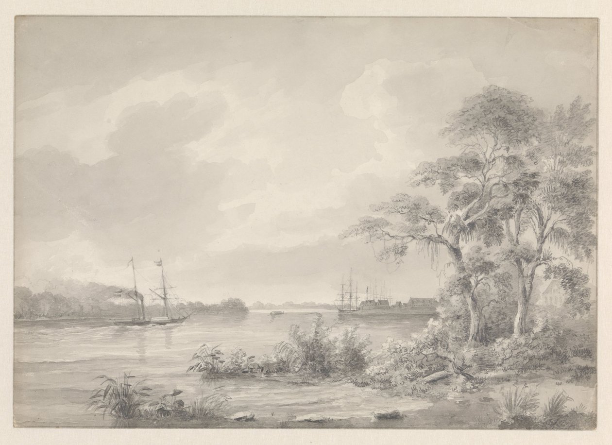 Fort Zeelandia gesehen beim Befahren des Flusses Suriname von Hendrik Huygens