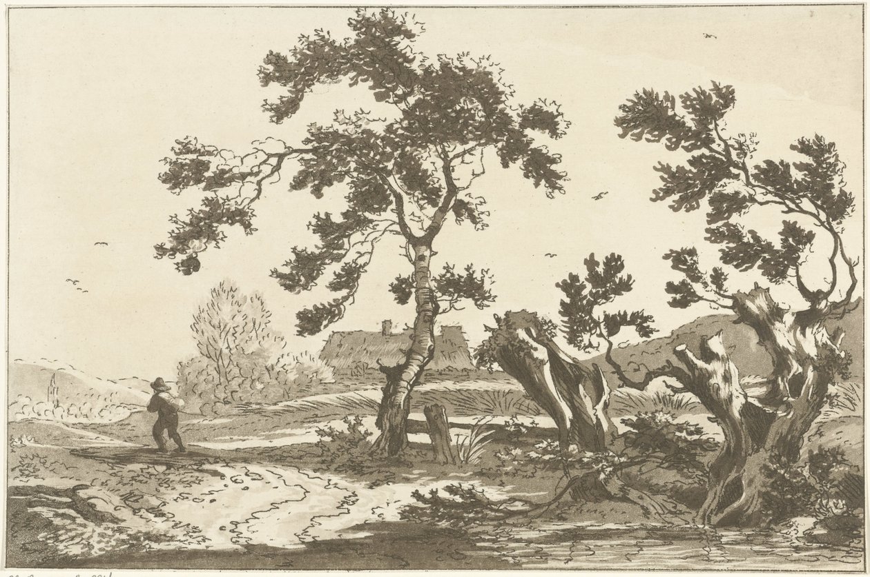 Bäume entlang einer Straße (Zwölf Entwürfe für das Landschaftszeichnen) von Hendrik Meijer