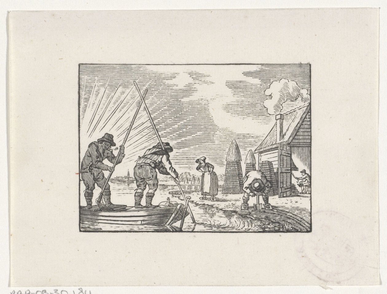 Figuren in einem Moorgebiet bei der Arbeit mit Torf von Hendrik Numan