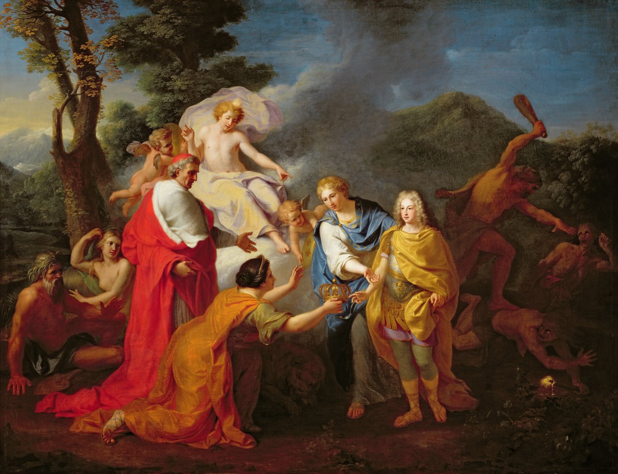 Allegorie der Anerkennung von Philippe de France (1683-1746), Herzog von Anjou als König von Spanien, 24. November 1700, vor 1704 von Henri Antoine de Favanne