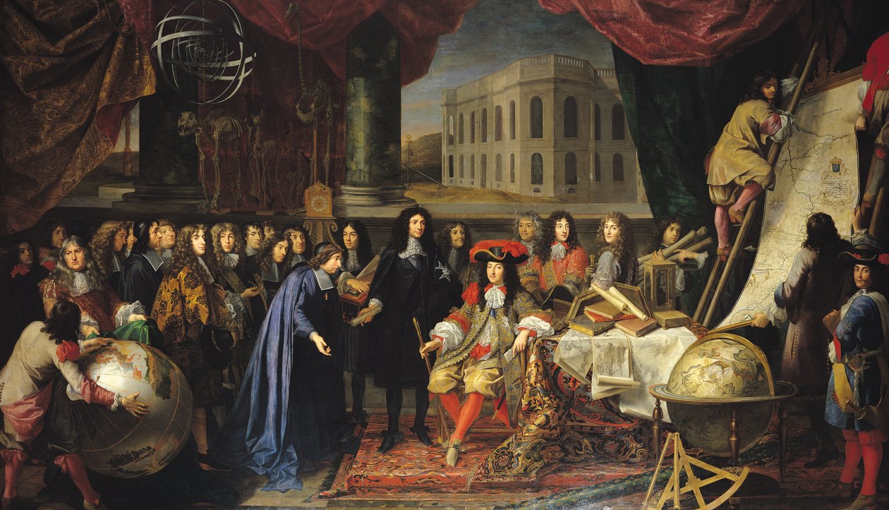 Jean-Baptiste Colbert (1619-1683) stellt die Mitglieder der Royal Academy of Science Ludwig XIV. (1638-1715) vor, ca. 1667 von Henri Testelin