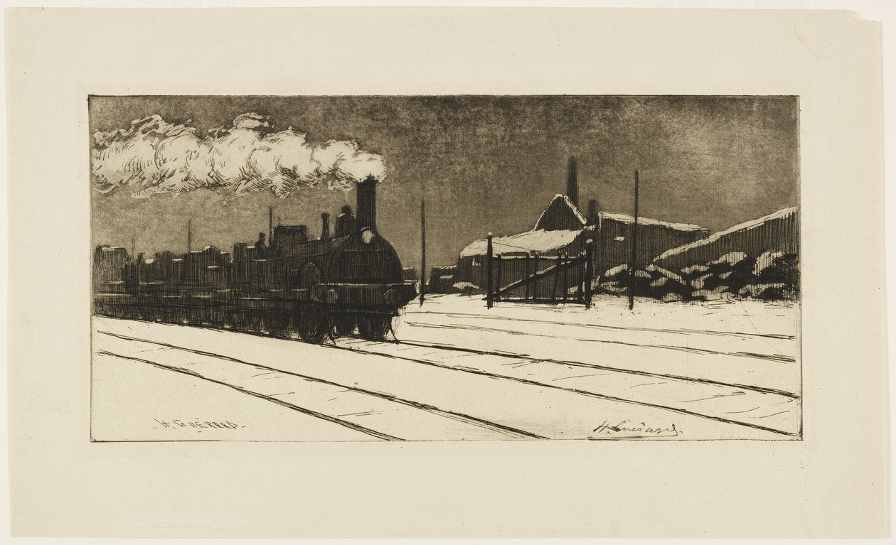 Lokomotive, Schneeeffekt, ca. 1888 von Henri Charles Guérard