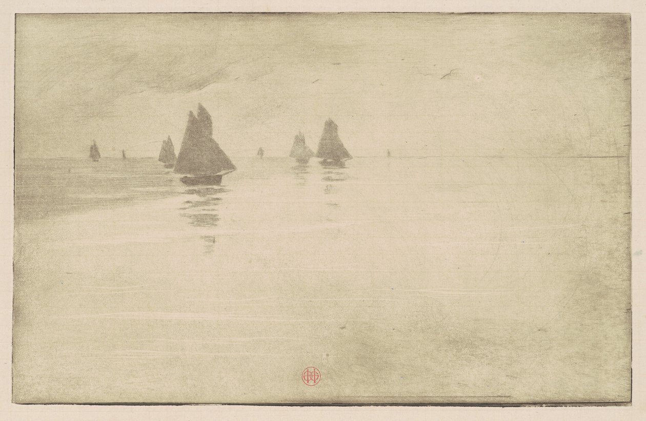 Boote im Morgennebel von Henri-Charles Guérard
