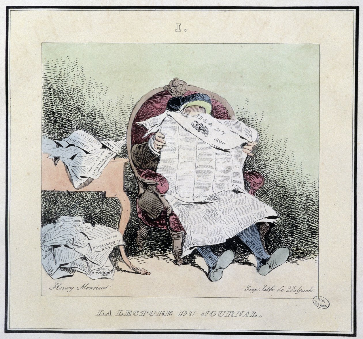Zeitungslektüre - in "Pariser Skizzen" von Henri Monnier, ed. Delpech, Paris von Henri Bonaventure Monnier